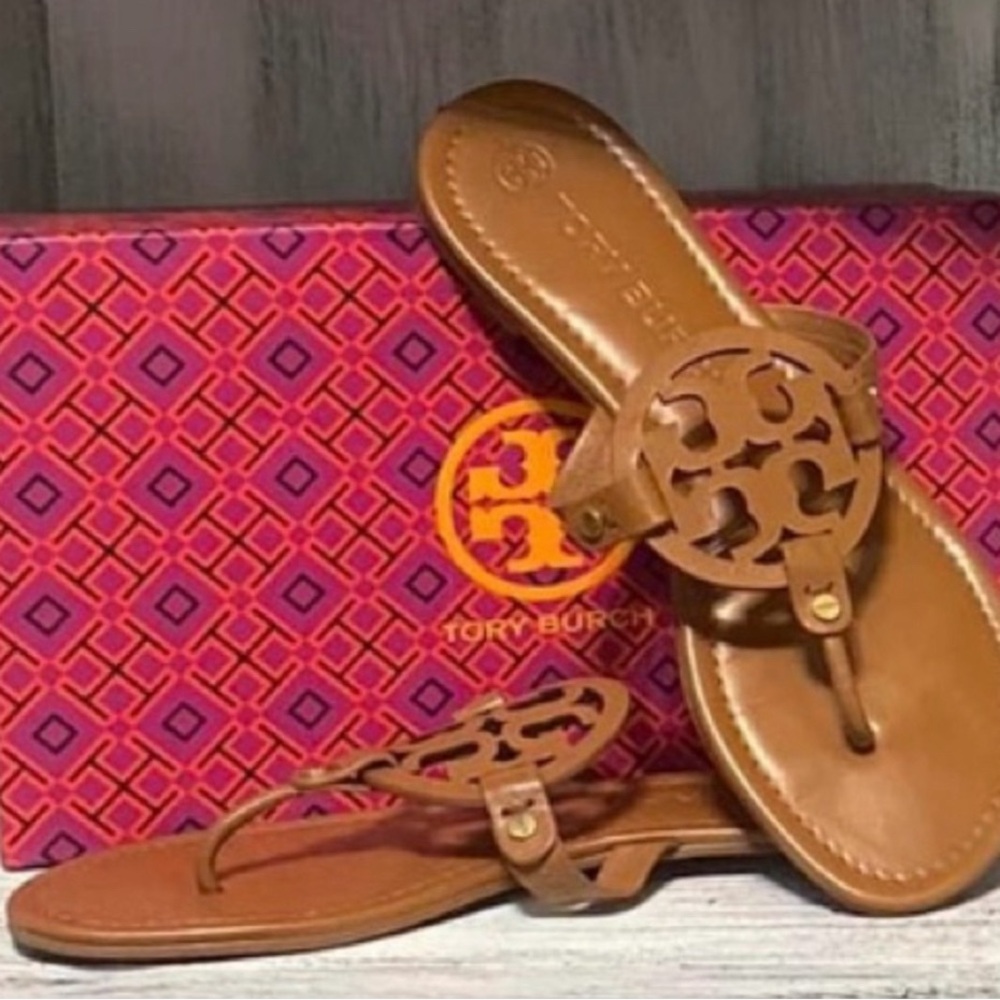 Tory Burch Brown Leather Sandals with Iconic Logo